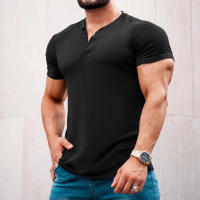 Camiseta de manga corta Henley para hombre, camisa informal de algodón, camisas Henley, M-6XL negro - details 4
