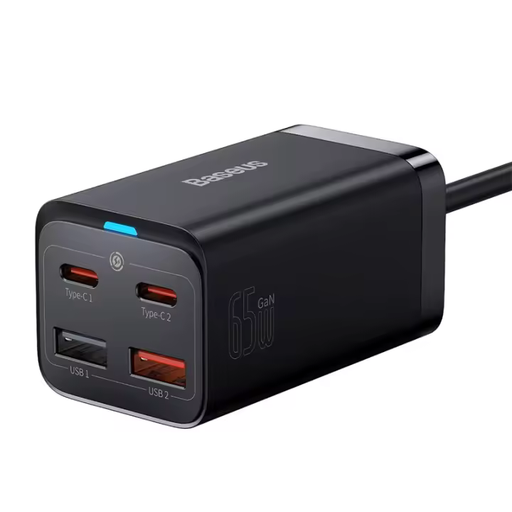 Baseus Cargador tipo c rápido de escritorio 65W GaN, cargador multiple 4 en 1 para iPhone, computadora portátil, Xiaomi y Samsung - 1