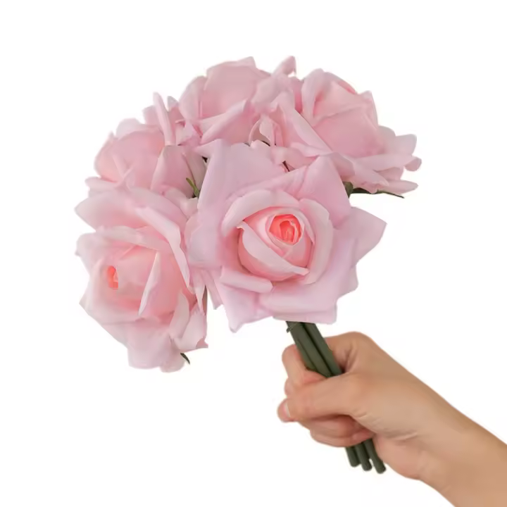 Rama de flor de Rosa Artificial de 5 cabezas, borde rizado, simulación realista de flor de Rosa hecha a mano, flores falsas de tacto Real - 1