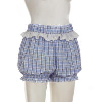 Pantalones cortos básicos cómodos e informales sueltos con botones de cintura elástica tejidos a rayas de verano para mujer - details 100