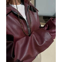 Abrigo grueso de piel sintética para mujer, ropa de calle de color rojo vino con solapa y cremallera, Túnica para otoño, 2024 - details 19