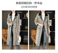 Abrigo de mujer con solapas de otoño e invierno, cárdigan largo de punto a cuadros con doble botonadura y bolsillos grandes, 100% de lana pura, 2024 - details 4