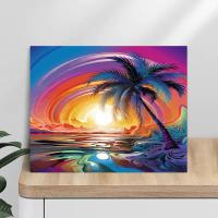 RUOPOTY Pintura al número de Árbol de Coco Sol y Noche en Lienzo Arte abstracto Pintados a mano Kits de pintura al número Decoración para el hogar 20x30cm - details 1