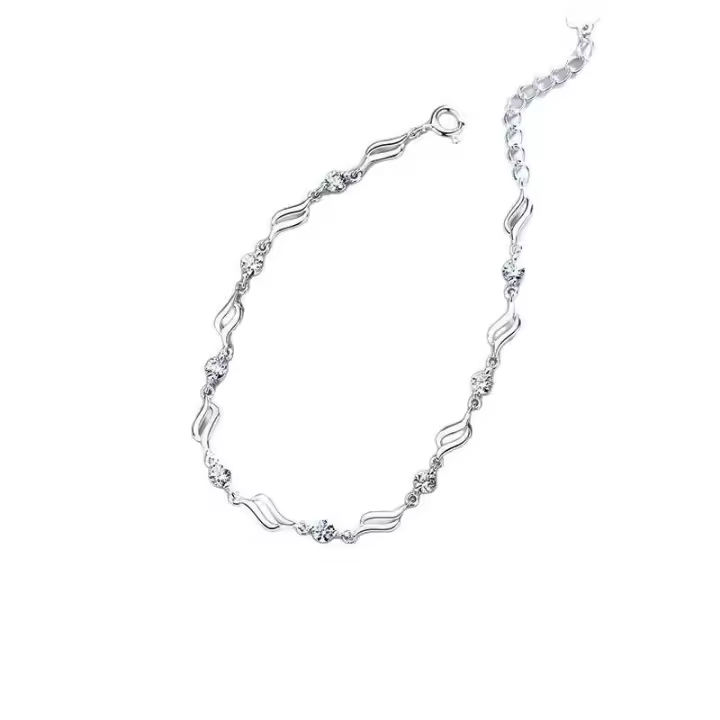Pulsera de Cristal Azul Puro Plata Diseño de Corazón del Océano para Mujeres - 1