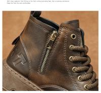 con botas de cuero de estilo retro, suelas gruesas, zapatos casuales de caña alta para hombre resistentes al desgaste, cremalleras laterales - details 6
