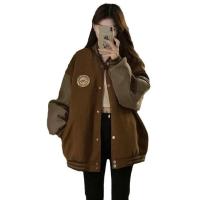 Chaqueta de béisbol de estilo perezoso para mujer, Chaqueta de felpa gruesa, holgada, estilo Retro, Otoño e Invierno - details 7