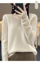 2024 100% Merino pura lana con cuello en V Otoño e Invierno suéter nuevo suéter de cachemira de las mujeres Casual de punto Top DMR201 - details 8