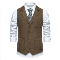 Chaleco de Tweed Grueso de Moda Retro para Hombres Chaleco de Fiesta de Ocio Casual Británico con Múltiples Bolsillos - details 22