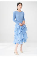 Vestido de primavera Miyake para mujer, aspecto sofisticado, cintura delgada, con bordes con volantes y mangas largas con elegancia. - details 9