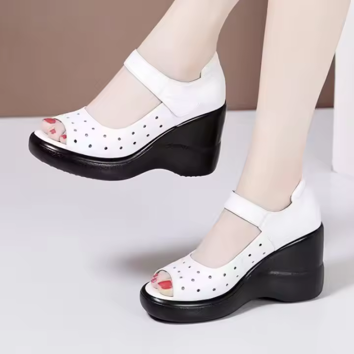 Zapatos de Mujer de Tacón Alto Versátiles Suela Suave de Espuma Blanca Perfectos para Mamá - 1