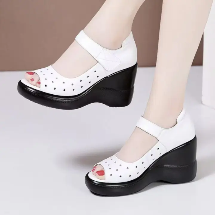 Zapatos de Mujer de Tacón Alto Versátiles Suela Suave de Espuma Blanca Perfectos para Mamá - 1