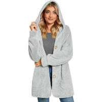 Chaqueta casual con botones de bolsillo y capucha polar para mujer - details 10