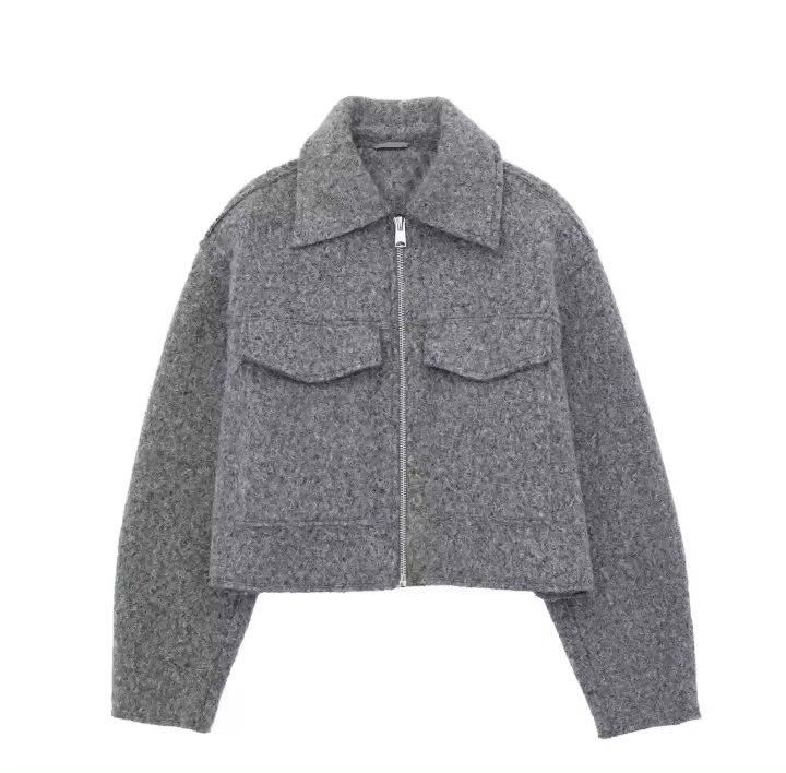 - Chaqueta de mujer de manga larga, chaqueta con bolsillos y , gris, otoño, 2023 - 1