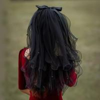 Velos para la cabeza de novia para boda, velo de encaje de malla de gasa de doble capa Vintage negro, accesorios para sombrerería de fiesta para mujer y niña, accesorios para fotos - details 1
