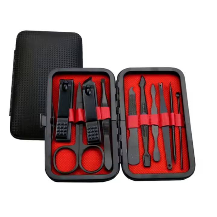 10 piezas de color negro con estuche: cortaúñas profesional para cutículas, un juego de belleza completo adecuado para el hogar y los viajes - 1