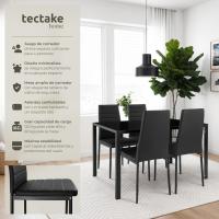 conjunto mesa y sillas de comedor, mesa con tablero cristal seguridad y 4 sillas cocina tapizadas cuero sintético, estructura acero, sillas comedor, set muebles de cocina - Negro - details 1