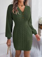 Elegante Vestido de Punto para Mujer Color Sólido, Cuello V, Moda Y2K 2025 - details 2