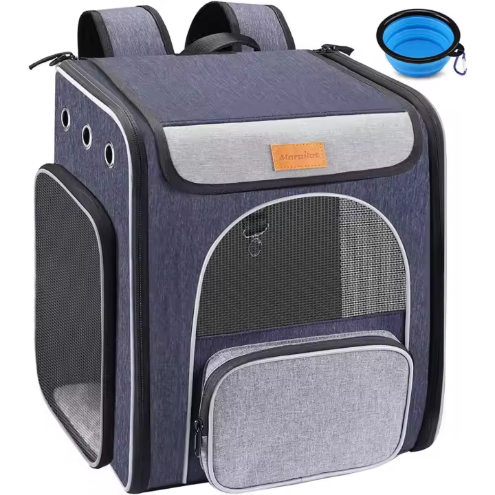 morpilot Mochila Transportín Perro, Mochila Transportín Gato Bien Ventilada con Correa de Seguridad Interior, Bolsa de Transporte para Gatos y Perros Pequeños (13*11*16.5 pulgadas) + Tazón Plegable - 1