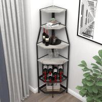 5 pisos de esquina con soporte para cristal y almacenamiento de vino, estantería industrial para vino, armario para cocina, bar, sótano, comedor, vintage, marrón y - details 11