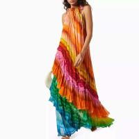 Vestido Bohemio de Encaje Suelto con Cordones de Verano Vestido Largo de Pastel de Capas con Estampado de Gradiente para Mujeres - details 2