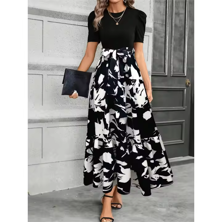 Ropa de mujer con cuello redondo y estampado tropical bohemio en 2025 - 1