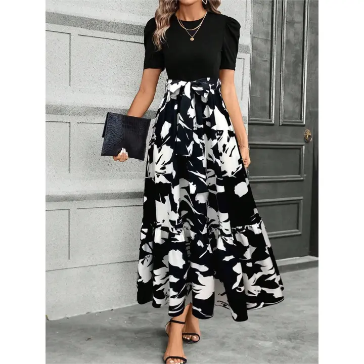 Ropa de mujer con cuello redondo y estampado tropical bohemio en 2025 - 1