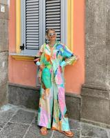 Conjunto de camisa y pantalones con estampado informal para mujer, Top holgado con cuello vuelto y botella única - details 12