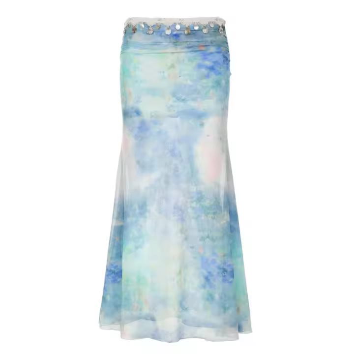 BUNO-Conjunto de vestido transparente con estampado Tie Dye para vacaciones, estilo playero, conjuntos sexys ajustados de 2 piezas, camisetas sin mangas, faldas trompeta de cintura baja - 1