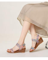 Sandalias de cuña para mujer, verano 2025, nuevo estilo, estilo bohemio, para vacaciones en la playa, retro, tejidas, cómodas, romanas. - details 4