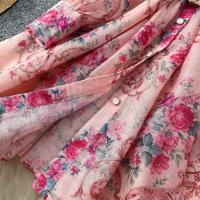 Vestido corto con estampado de wer para mujer, moda de primavera 2024, manga larga acampanada, botones de perlas con muescas, Mini Vestidos de fiesta con cinturón - details 5