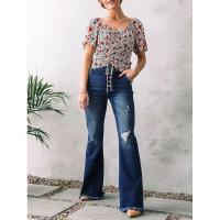 Pantalones vaqueros de mezclilla de cintura alta para mujer Pantalones deshilachados rasgados de estilo coreano - details 1