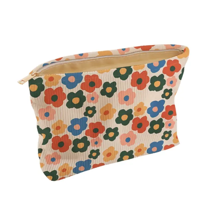 Bolso de Maquillaje Minimalista Multifuncional de Pana Diseño Floral con Cierre de Hebilla - 1