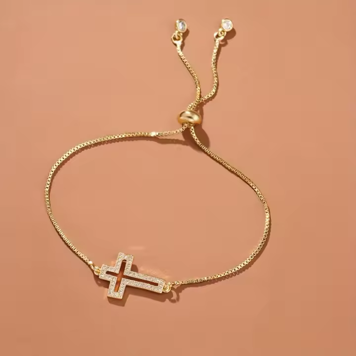Pulsera cruzada hueca con incrustaciones de cobre para mujer, regalo de joyería, decoración para fiesta de Navidad - 1