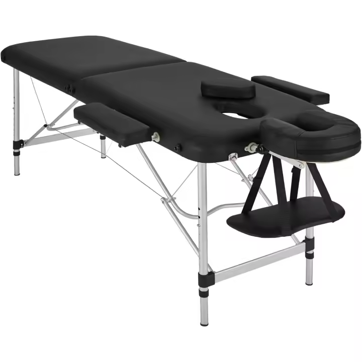 Camilla Masaje Plegable, Camilla Profesional Fisioterapia, Quiromasaje, Tatuajes, Reiki, Camilla Estética Profesional de Aluminio, Ajustable en Altura, 2 Zonas, con Bolsa Transporte - Negro - 1