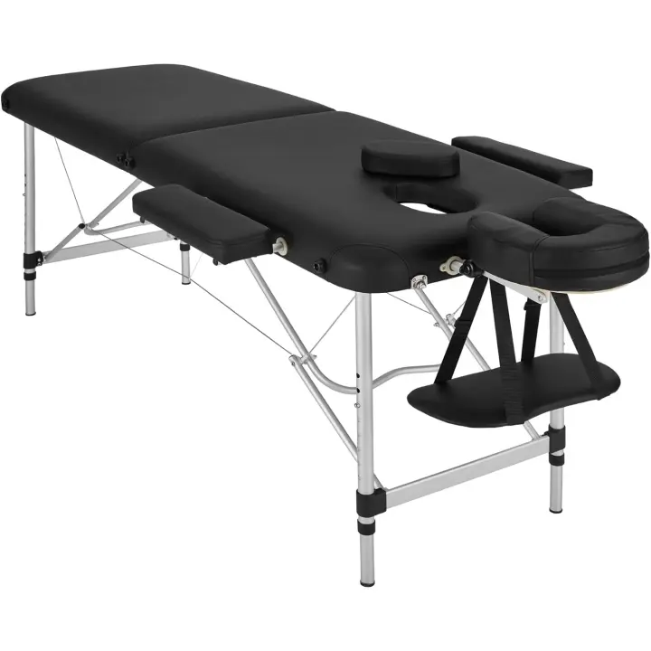 Camilla Masaje Plegable, Camilla Profesional Fisioterapia, Quiromasaje, Tatuajes, Reiki, Camilla Estética Profesional de Aluminio, Ajustable en Altura, 2 Zonas, con Bolsa Transporte - Negro - 1