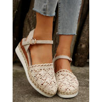 Sandalias de mujer con espalda descubierta y correa hueca, talla grande, informales, transpirables, versátiles, cómodas, con suela gruesa y cuña - details 12