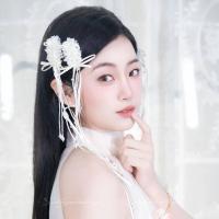 1 par de pinzas para el pelo de novia con estilo coreano, cuentas de perlas blancas, horquilla para novia, tocado de boda con borlas hecho a mano, accesorios para novia - details 10