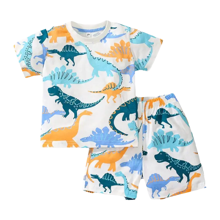 Traje de manga corta con estampado de punto para niños, algodón, verano, nuevo - 1