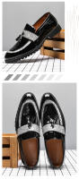 Nuevos zapatos de cuero puntiagudos tendencia de los hombres lentejuelas mocasines con flecos británicos - details 6