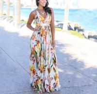 Vestido Floral largo bohemio para mujer, falda sin mangas, cuello en V, Espalda descubierta, primavera, verano, negro, blanco, azul, red42, 40, 38 - details 14