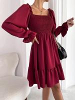 Elegante Vestido de Manga Larga para Mujer Color Sólido, con Volantes, Alta Calidad y Lujo Diseñador - details 7