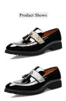 Nuevos zapatos de cuero puntiagudos tendencia de los hombres lentejuelas mocasines con flecos británicos - details 13