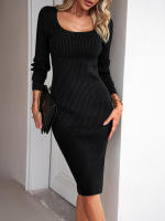 Vestido de punto para mujer, suéter con aberturas, elegante, manga g, , - details 3