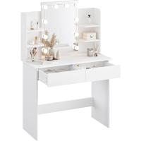Espejo y 10 Bombillas LED Luz Regulable, Mesa de Tocador con 2 Cajones Grandes y 4 Estantes, - details 5