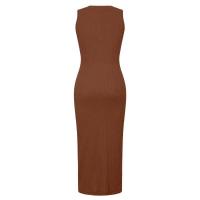 Nueva moda informal de verano para mujer, tela sin mangas, cuello redondo, vestido negro, paquete femenino, caderas, vestidos elegantes para fiesta en la playa - details 11