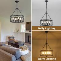 Lámpara de araña negro 8 Luces Lamparas De Techo Salon Lamparas de araña estilo vela con rueda de carro, lámparas rusticas Vintage lámpara colgante para comedor porche cocina dormitorio - details 17