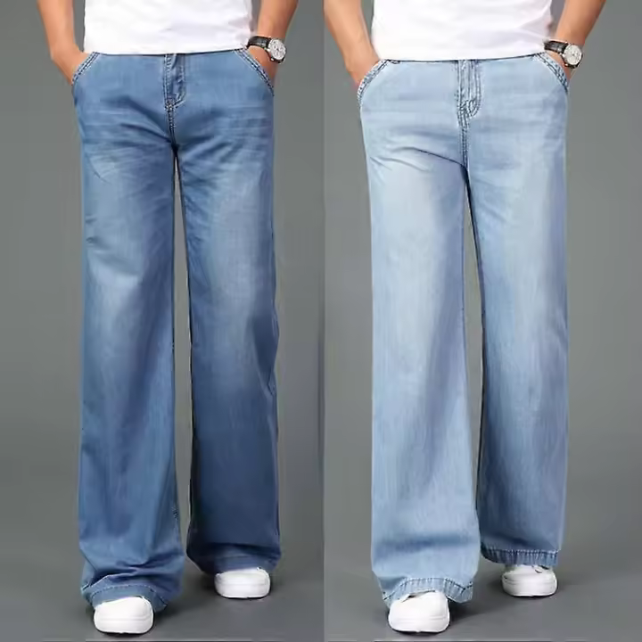 Nuevos pantalones vaqueros finos de verano para hombre, pantalones vaqueros acampanados de cintura alta, pantalones vaqueros largos acampanados para hombre, pantalones vaqueros con parte inferior de campana para hombre BSSM - 1