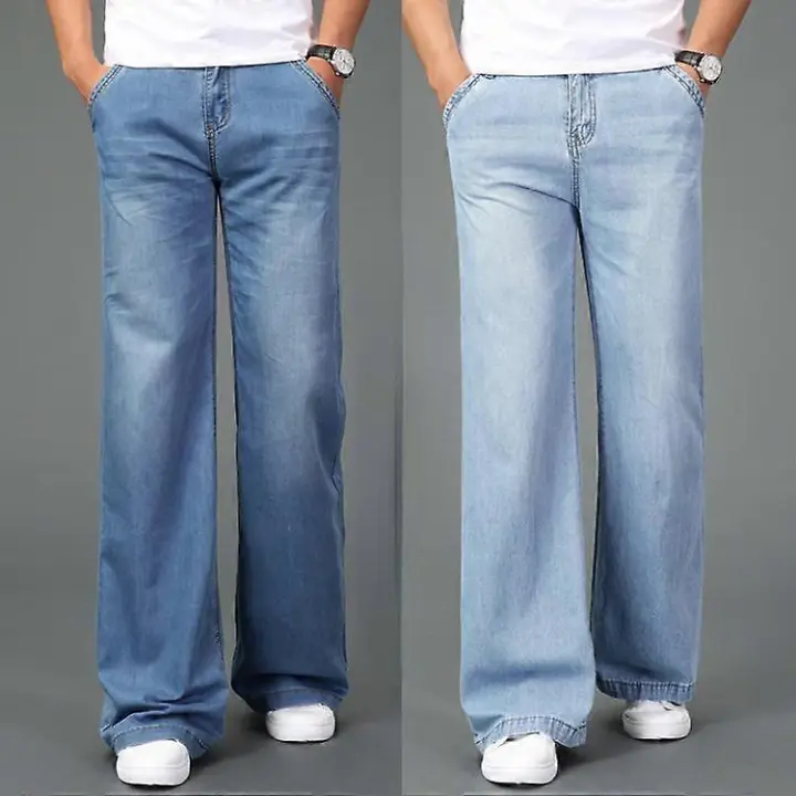 Nuevos pantalones vaqueros finos de verano para hombre, pantalones vaqueros acampanados de cintura alta, pantalones vaqueros largos acampanados para hombre, pantalones vaqueros con parte inferior de campana para hombre BSSM - 1