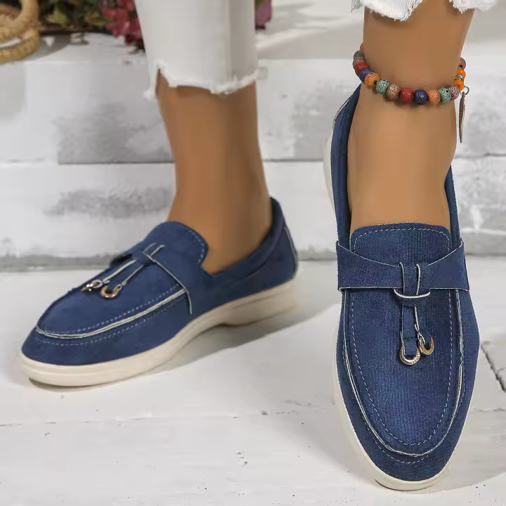 Nuevos mocasines planos de ante con punta redonda de talla grande para mujer, zapatos informales sin cordones - 1