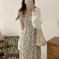 Vestido Halter con estampado Floral de verano para mujer, ropa interior elegante adelgazante, falda larga coreana, Material de gasa de cintura alta sin manga - details 3